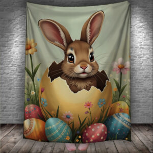 Плед з 3D принтом - Великодній кролик з кошиком і крашанками 150х200 см.