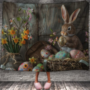 Плед із 3D принтом — Великодній Кролик із кошиком і яєчними 150х200 см.