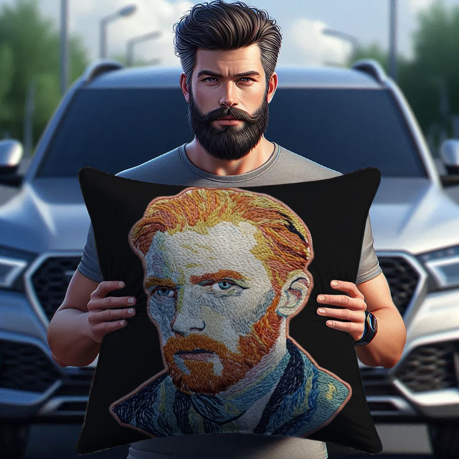 Подушка "Портрет ван гога вишивка"