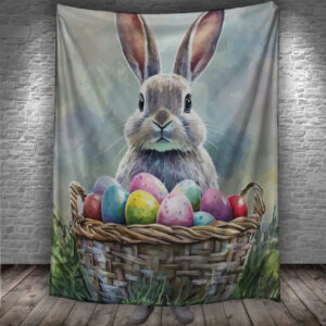 Плед з 3D принтом - Великодній кролик в кошику з крашанками 150х200 см.