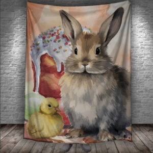 Плед з 3D принтом - Великодній кролик з курчатком