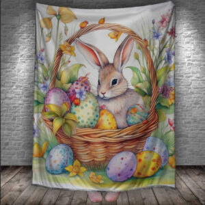 Плед з 3D принтом - Великодній кролик в кошику з крашанками 150х200 см.