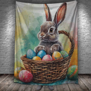 Плед з 3D принтом - Великодній кролик в кошику з крашанками 150х200 см.
