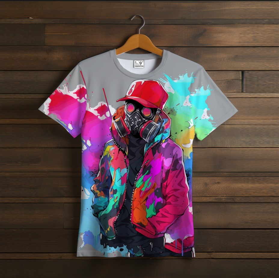 Футболка "Арт кольоровий графіті абстракції прикольна протигаз молодіжна" ВСІ Розміри Преміум тканина
