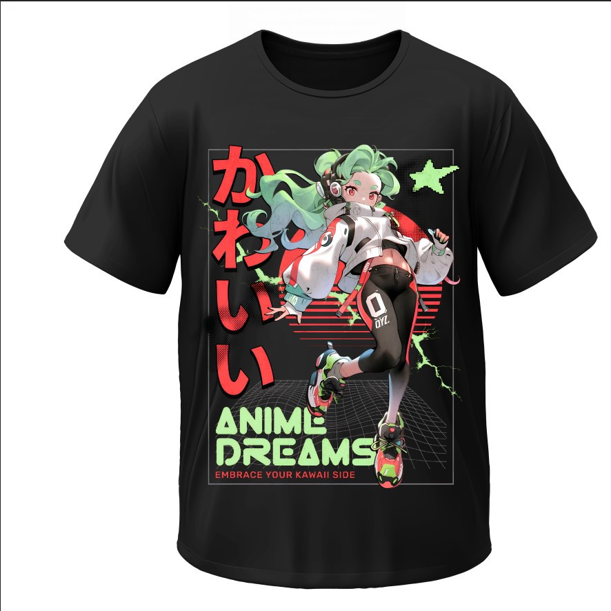 Футболка "Аніме дівчина навушники написи" ВСІ Розміри Преміум тканина