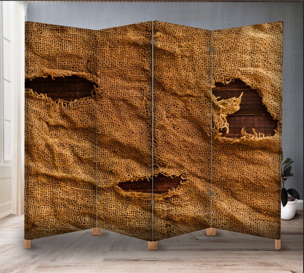 Декоративний екран ширма з принтом "Текстура тканини мішковини старої з дірками брудна"