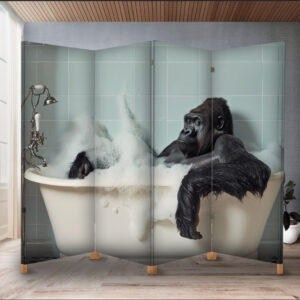 Декоративний екран ширма з принтом "Мавпа горила тварина купається у ванній"