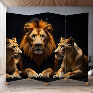 Декоративний екран ширма з принтом "Лев львиці великі кішки"