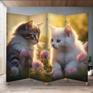 Декоративний екран ширма з принтом "Кошенятка коти природа квіти"