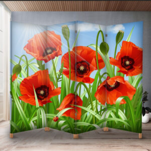 Декоративний екран ширма з принтом "Квіти червоні маки"