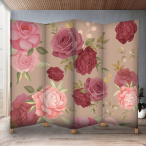 Декоративний екран ширма з принтом "Квіти троянди червоні коричневий фон"