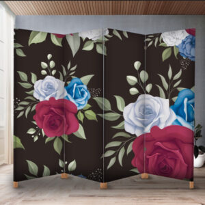 Декоративний екран ширма з принтом "Квіти троянди кольорові чорний фон"