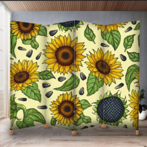 Декоративний екран ширма з принтом "Квіти акварель соняшники насіня"