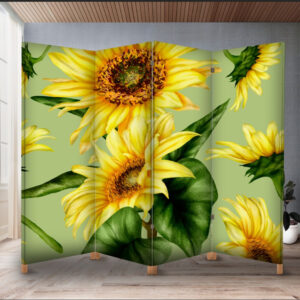 Декоративний екран ширма з принтом "Квіти акварель соняшники"