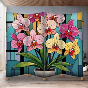 Декоративний екран ширма з принтом "Квіти акварель орхідеї у горшику"
