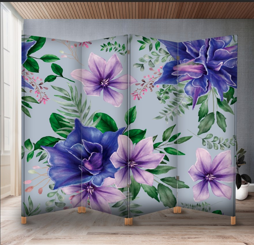 Декоративний екран ширма з принтом "Квіти акварель"