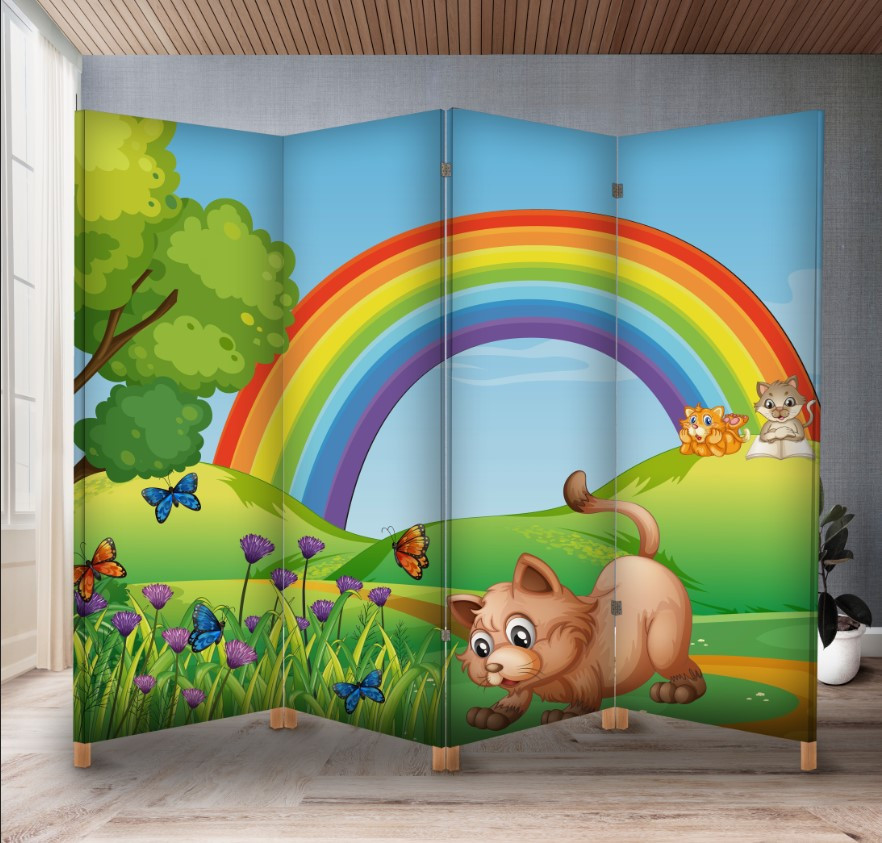 Декоративний екран ширма з принтом "Казкова природа веселка кіт"