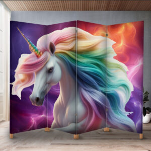 Декоративний екран ширма з принтом "Єдиноріг казковий білий кінь веселка"