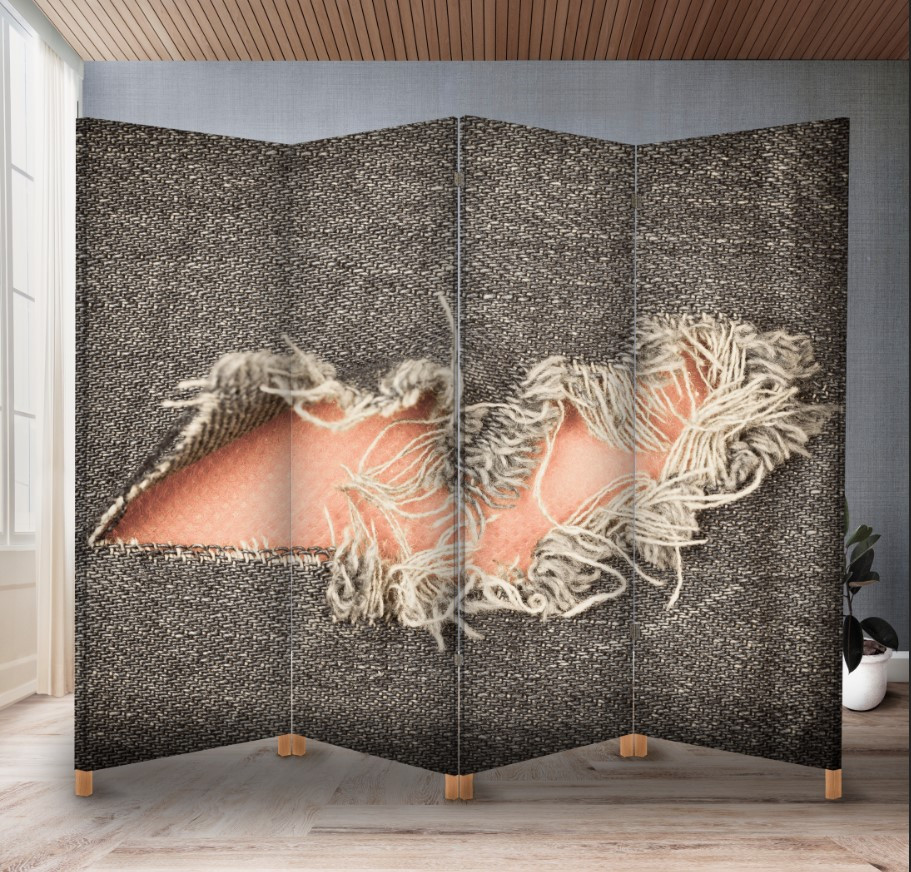 Декоративний екран ширма з принтом "Джинс текстура рвані потерті 1"