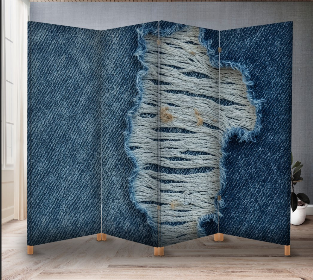 Декоративний екран ширма з принтом "Джинс текстура рвані потерті"