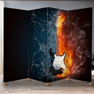 Декоративний екран ширма з принтом "Гитара електро музика рок арт вода вогонь"