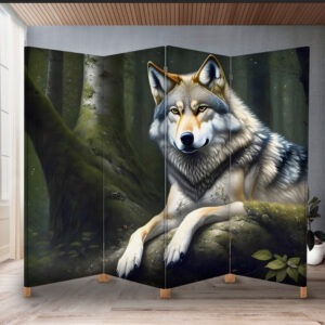 Декоративний екран ширма з принтом "Вовк у лісі тварина"