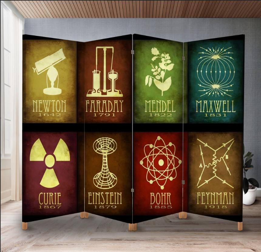 Декоративний екран ширма з принтом "Видатні історичні винаходи фізики"