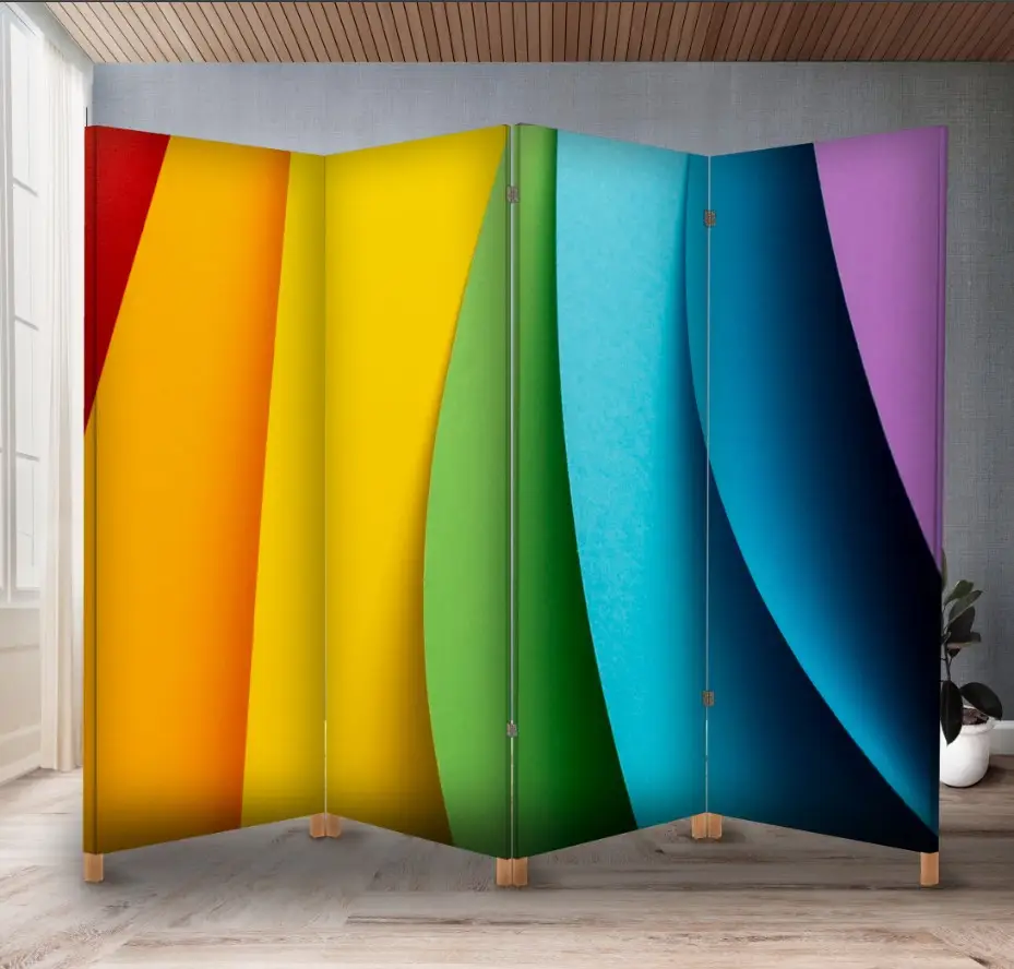 Декоративний екран ширма з принтом "Абстракція кольорів веселка лінії хвилі"