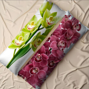 Подушка обіймашка дакімакура "Орхідеї зелені червоні квіти"