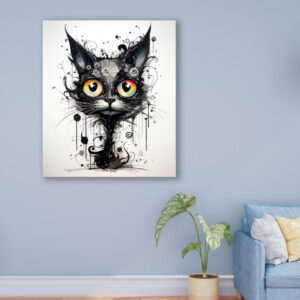 Картина в рамі "Чорний кіт акварель абстракція фарби 5" панно