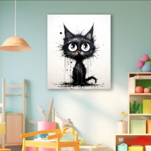 Картина в рамі "Чорний кіт акварель абстракція фарби 2" панно