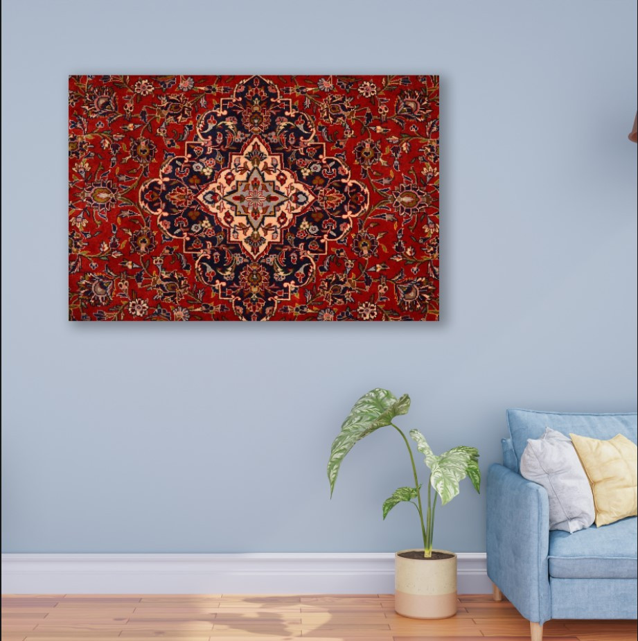 Картина в рамі "Ретро килим червоний квіткові орнаменти" панно