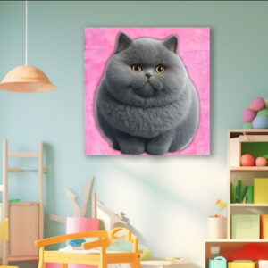 Картина в рамі "Пухнастий кіт рожевий фон" панно