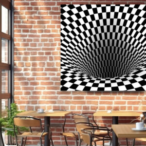 Картина в рамі "Оптична ілюзія чорно біла геометричний стиль 2" панно