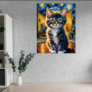 Картина в рамі "Кіт ван гог стиль акварель" панно