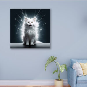 Картина в рамі "Білий кіт блискавки" панно