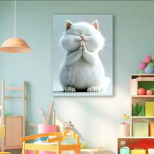 Картина в рамі "Біле пухнасте мультяшне кошеня" панно