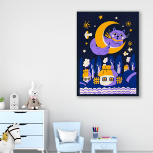 Картина в рамі "Акварель кіт місяць колискова" панно