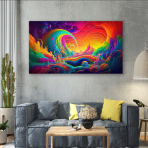 Картина в рамі "Абстракція кольорів фарби бриски потіки веселка" панно