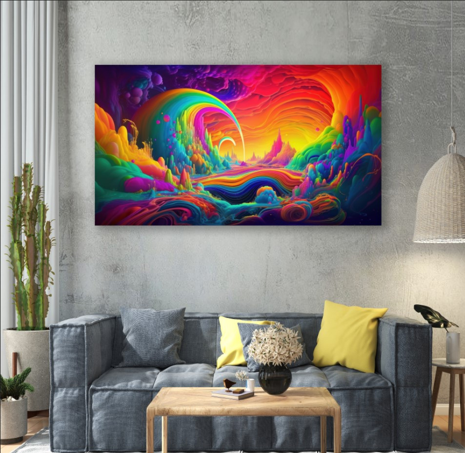 Картина в рамі "Абстракція кольорів фарби бриски потіки веселка" панно