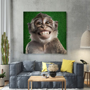 Картина в рамі "Прикольна мавпа фон зеленої трави" панно