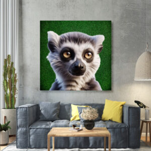 Картина в рамі "Лемур зелений фон трава" панно