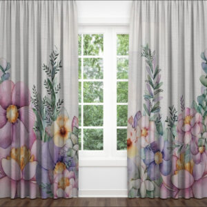 Гардина тюль Акварель польові квіти принт ВСІ розміри