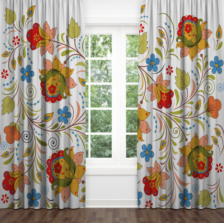 Штори Квітковий орнамент акварель національний