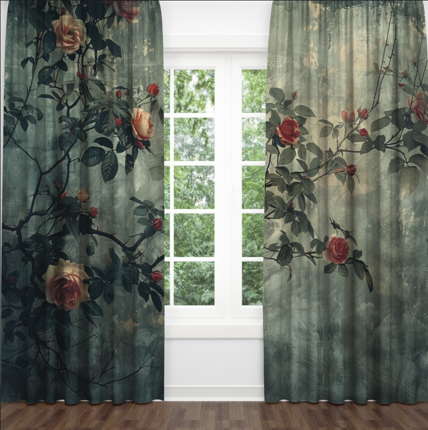 Штори Квіти троянди акварель 8