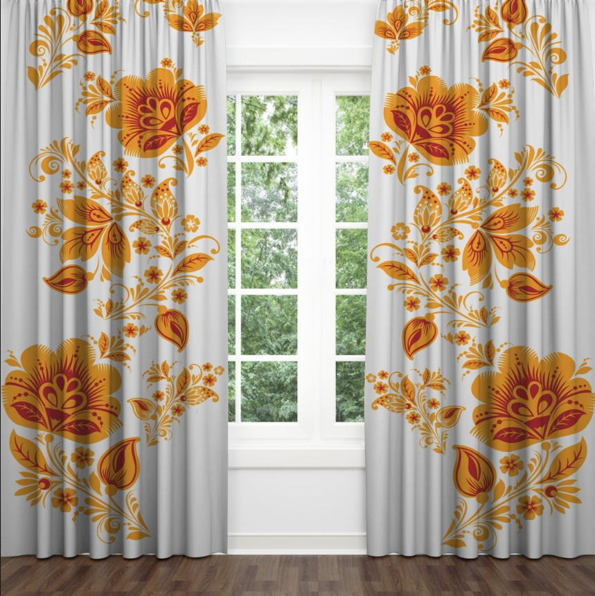 Штори Квіти національний етнічний стиль помаранчевий білий