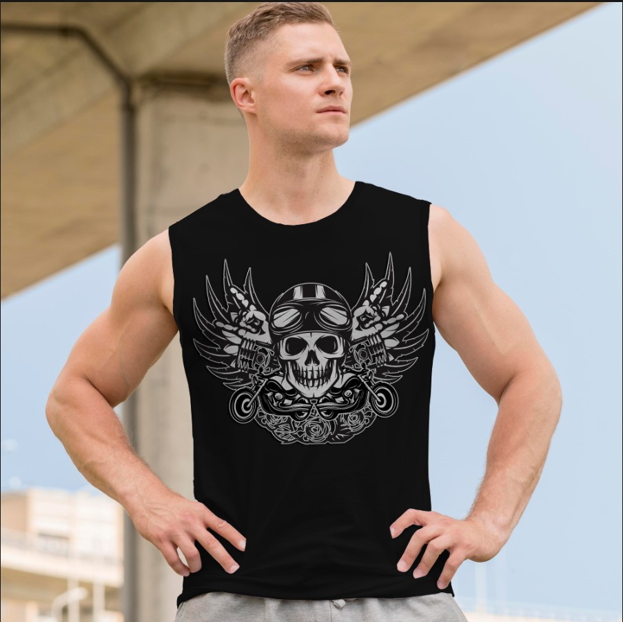 Футболка безрукавка майка "Череп готика крила колесо арт метал рок рокер мото" ВСІ Розміри Преміум тканина
