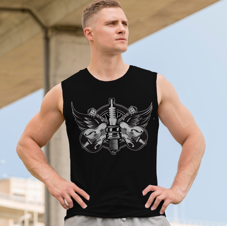 Футболка безрукавка майка "Череп готика крила колесо арт метал рок рокер гитари" ВСІ Розміри Преміум тканина