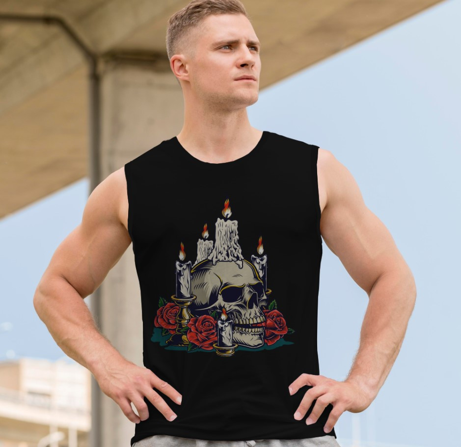Футболка безрукавка майка "Череп готика Геловін свічки троянди" ВСІ Розміри Преміум тканина