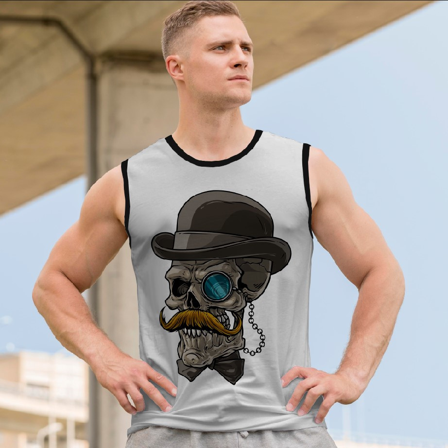 Футболка безрукавка майка "Череп готика Геловін арт капелюх стімпанк" ВСІ Розміри Преміум тканина